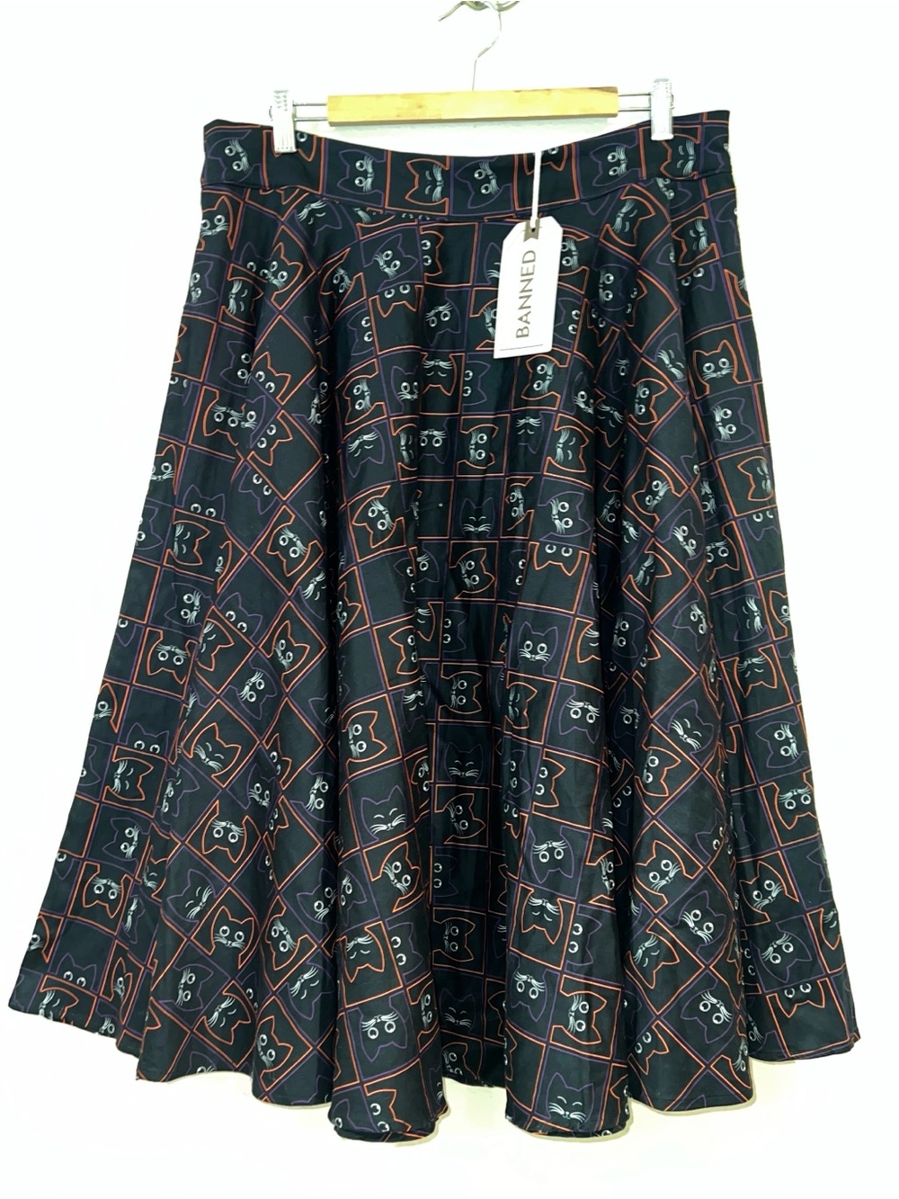 Banned Alternative Kitty Cat Swing Skirt retro 1950s-inspired midi size XL NWT